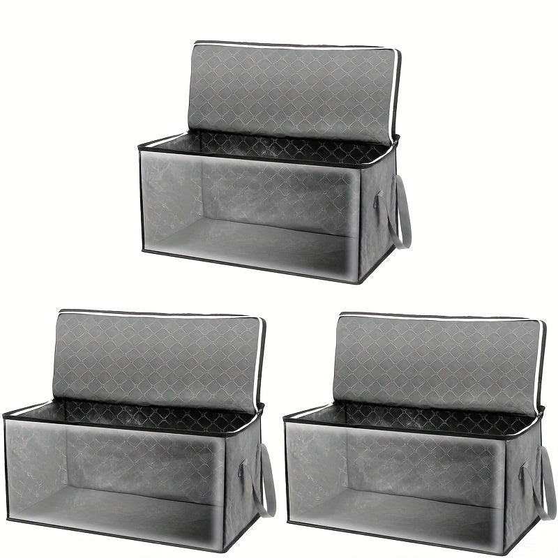 54L Storage 3-Pack Clothes Organizer Storage Bags Foldable Storage Box With Large Clear Window Sturdy Handles For Closet, Dorm, Pillows, Bedding, Clothes, Stuffed Toys, Blankets, Grey