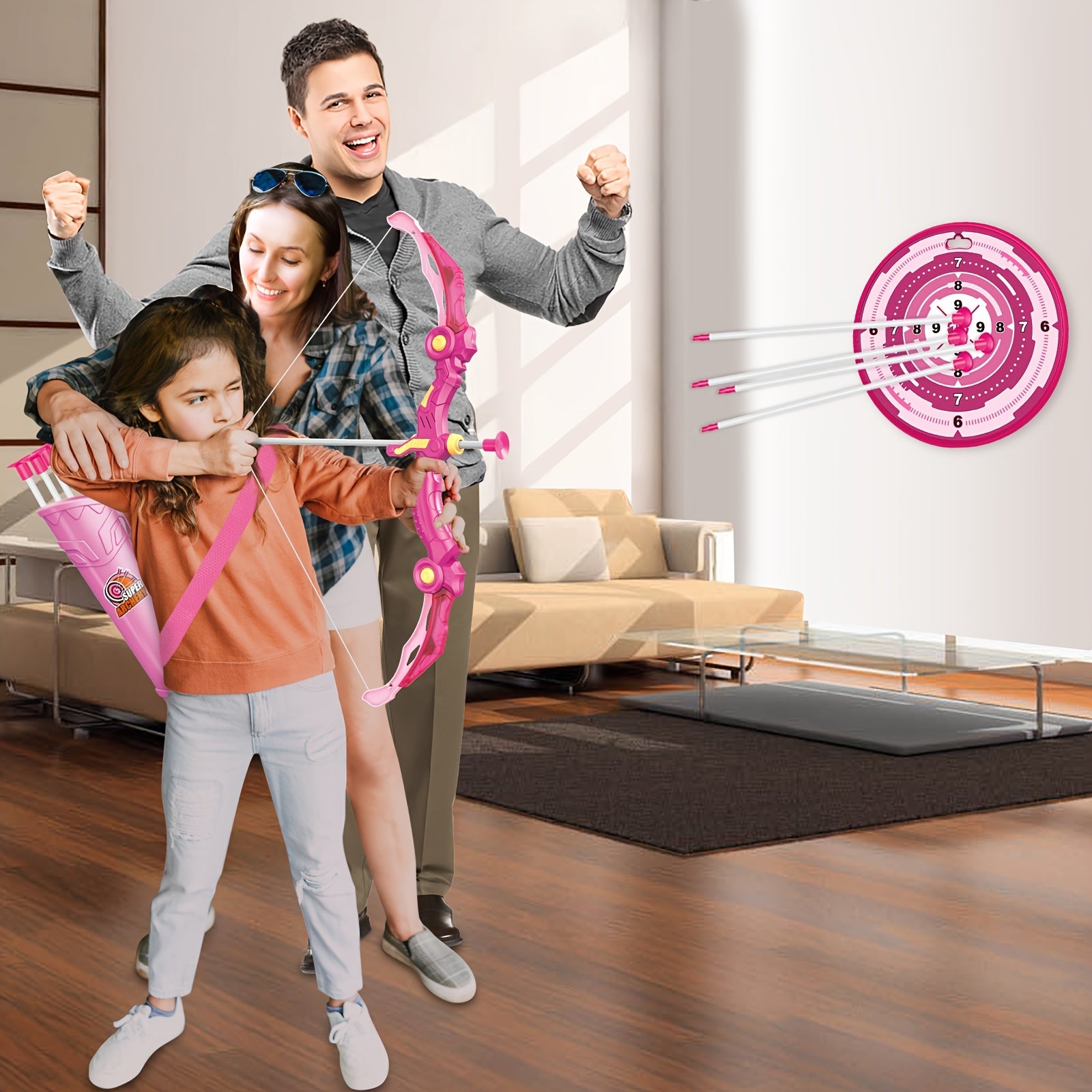 Bow And Arrow Toys With LED Flash Lights For Girls 5 6 7 8 9 10 Year Old, Archery Set Indoor Outdoor Activity With 10 Suction Cup Arrows, Quiver & Target, Birthday For Girls