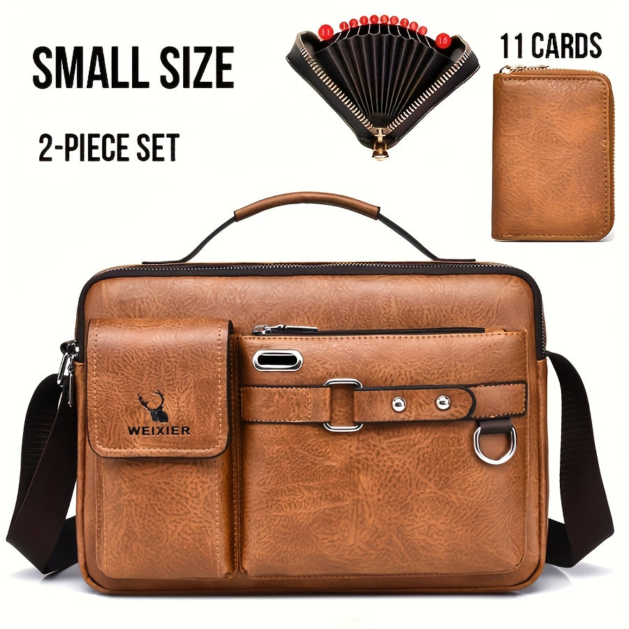 WEIXIER Men's Business Crossbody Bag with Adjustable Strap, Golden-Tone Hardware