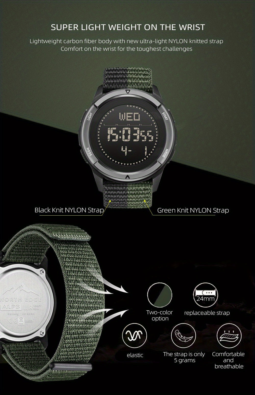 Mens Slim Sports Smartwatch - Water Resistant Chronograph Watch with Pedometer, Multi-Functional Wrist Watch with Carbon Fiber Strap for Fitness, Running, and Outdoor Activities