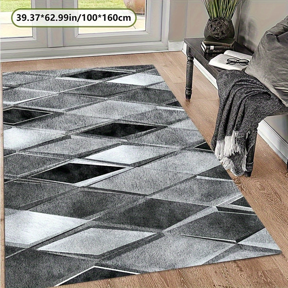 Modern Geometric Diamond Pattern Mat, Soft Non-Slip Machine Washable, Perfect for Bedroom Living Room Office and Game Room Decor, Ideal for Christmas Halloween Easter Thanksgiving and More, in Silvery Gray and Black, Rugs for