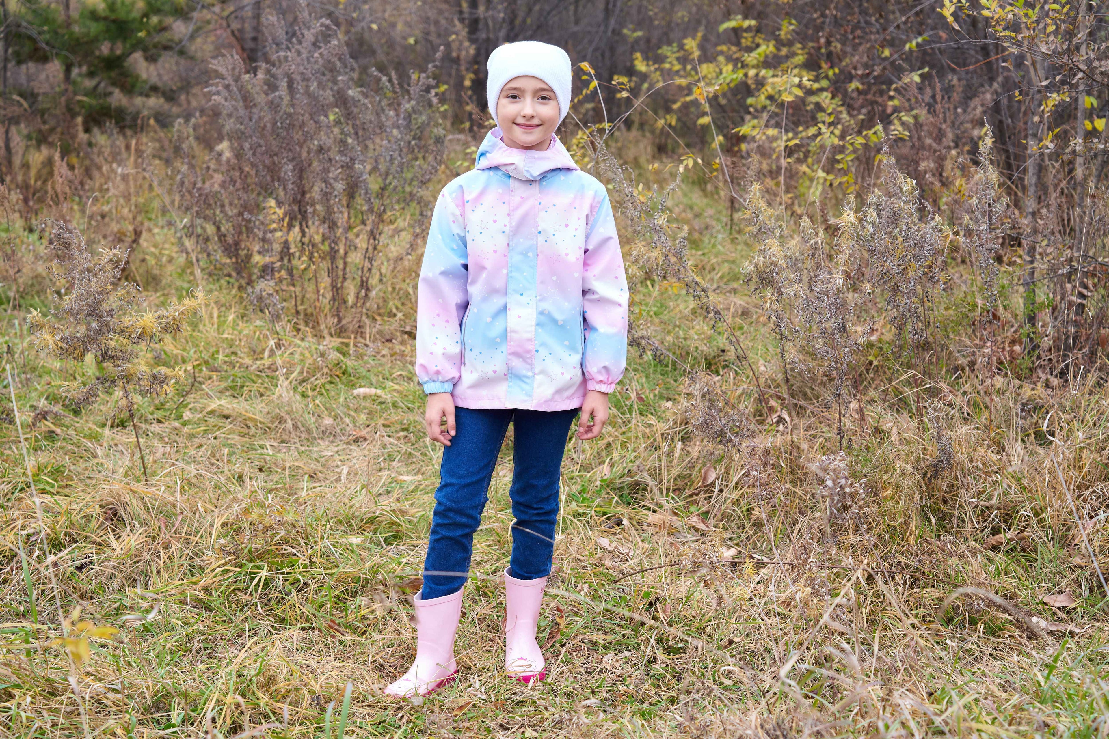 Vibrant Gradient Rain Jacket for Kids - Waterproof, Lightweight, Fleece Lined, Hooded, Windbreaker Coat with Removable Hood for Girls - Perfect for Outdoor Play and School Days