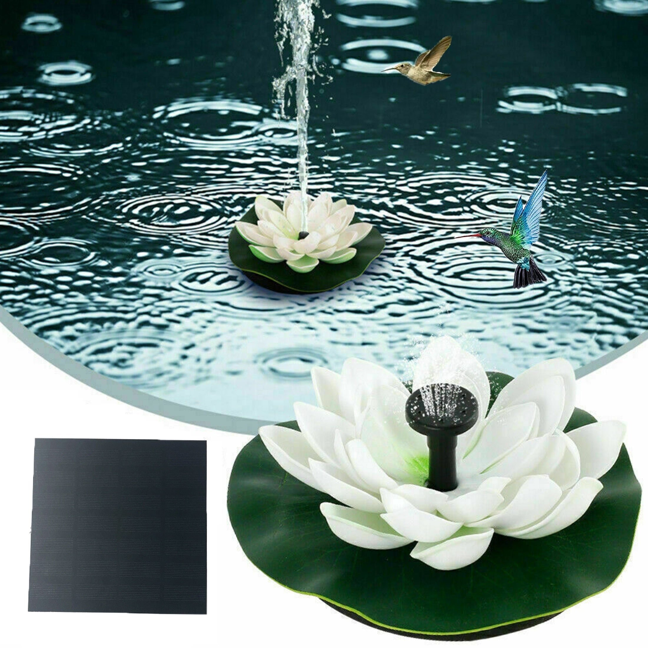 1 Set 1.5W Solar Lotus Fountain Pump, 3m/118 Inch Split Extension Cable, Upgraded To 8 Solar Fountain Nozzles, Suitable For Bird Bath, Bird Bath Drinking Water Pool, Pond And Garden Decoration Water Features (Battery Free)