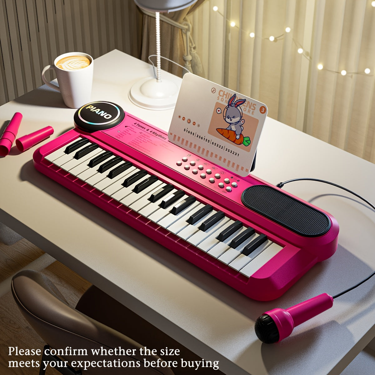 Youngsters Piano Keyboard Toys, 37 Keys Youngsters Piano Music Instruments Toy with Microphone, Pink Blue Piano Multipie Sounds, Stickers, Birthday Gifts for Boys and Girls