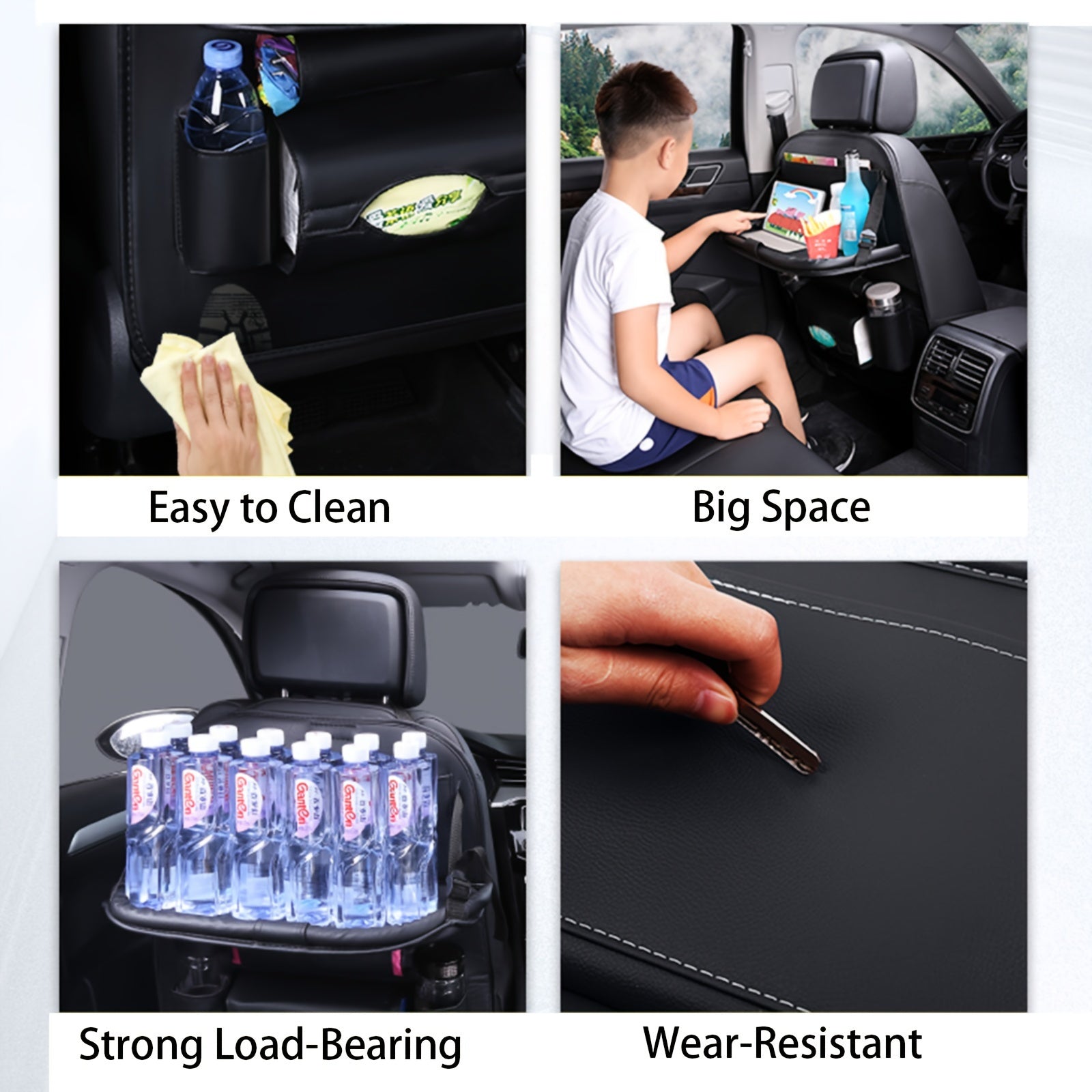 2 Pack Car Back seat Organizer with Foldable Table Tray, PU Leather Car Back seat Organizer for Babies Toys Storage with Foldable Dining Table Holder Pocket