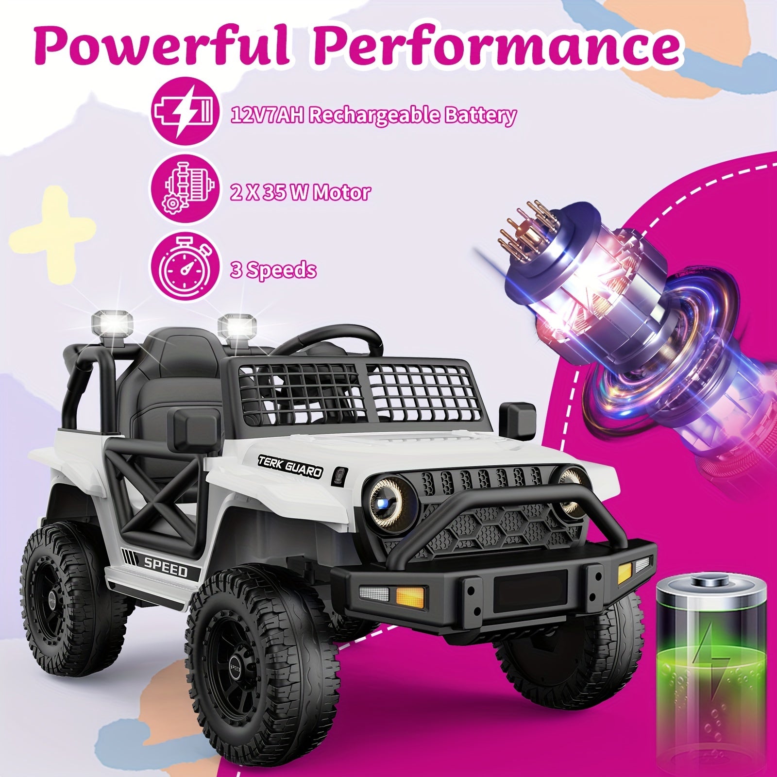 Kids Electric Ride On Truck Car, 12V Electric Ride On Toys, Spring Suspension, Music