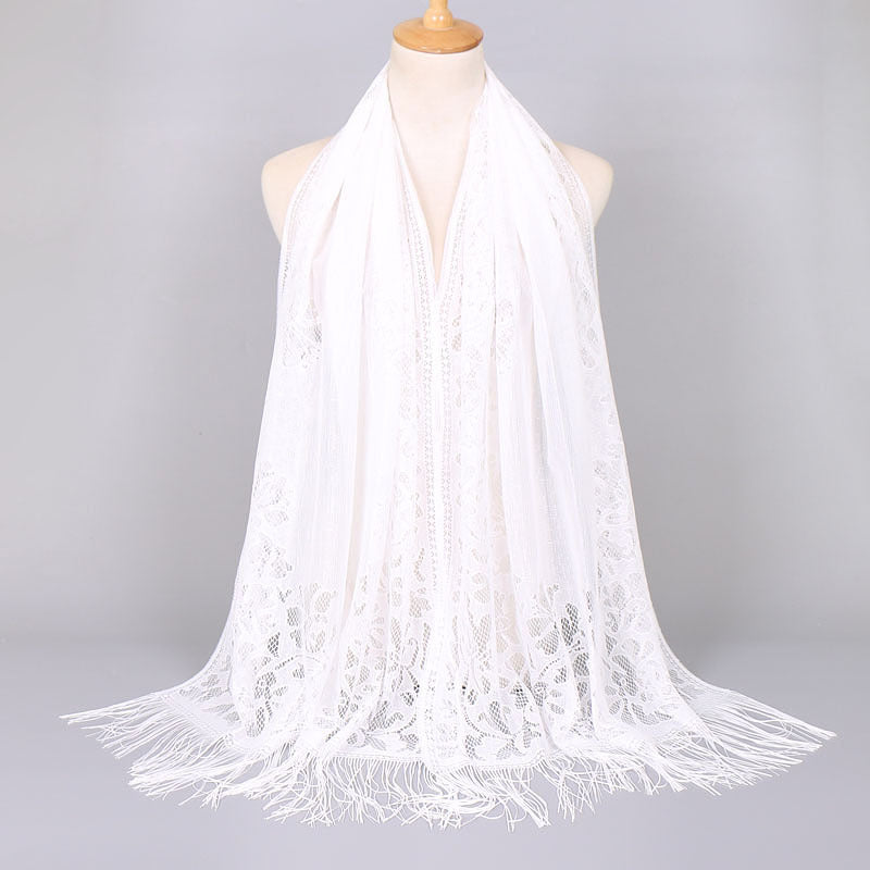 Ladies Women's Floral Lace Scarf Shawl With Tassels, Soft Mesh Fringe Wraps Bridal Shawl For Wedding Evening Party Dresses