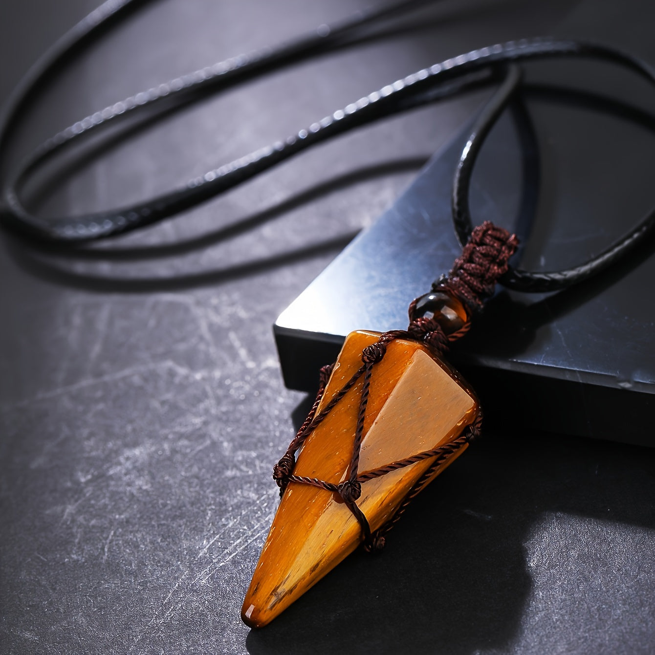 Stylish Men's Natural Amethyst Crystal Hexagonal Cone Pendant Necklace with Braided Rope - Fashion Accessory