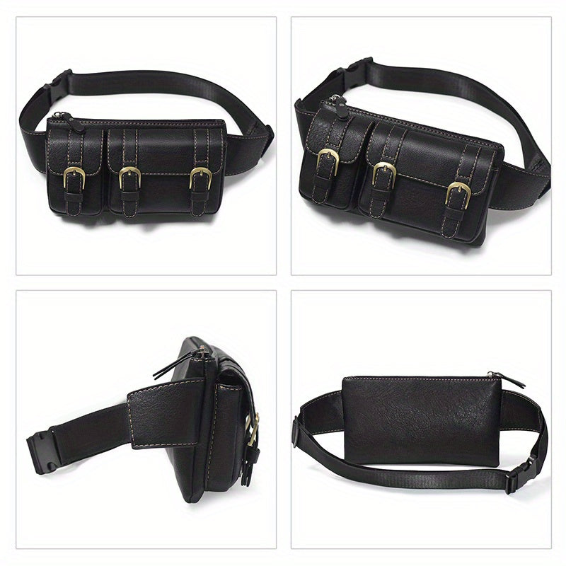 1pc PU Leather Waist Bag Fanny Bag For Men Women, Outdoor Travel Sports Chest Bag For Running Hiking, Simple Fashion Bumbag, Smart Phone Purse Wallet, Card License Bag