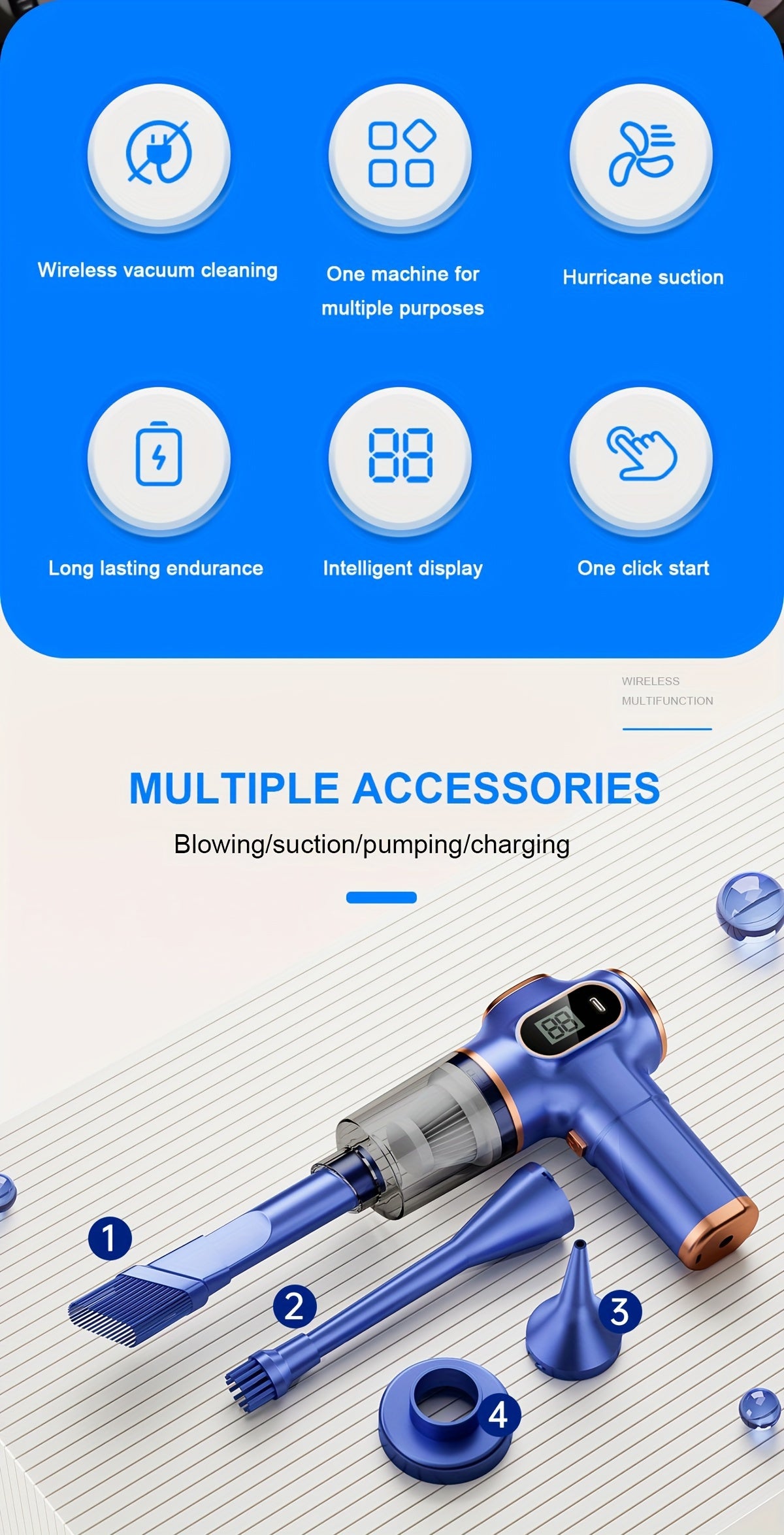 4000mAh High-Power Portable Vacuum Cleaner -USB Rechargeable,