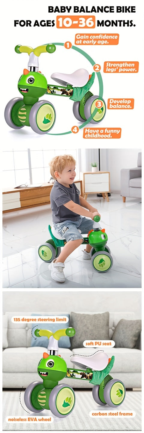 Baby Balance Bike Toys for 1 Year Old Boys Girls, 10-36 Months Toddler Bike, Non-Pedal 4 Silent Wheels Riding Toys Indoor Outdoor, First Birthday Gifts, Kids Pre-School First Bike Dinosaur