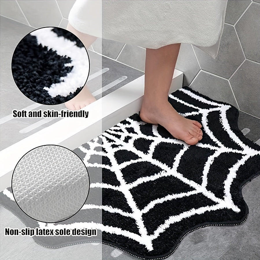 Spider Web Bath Mat, 31×20" Halloween Bath Mat Non-Slip Rugs Spiderweb Rug Machine Washable Goth Bath Mat Area Rugs Gothic Rug for Front Door, Bedroom, Living Home (Black)