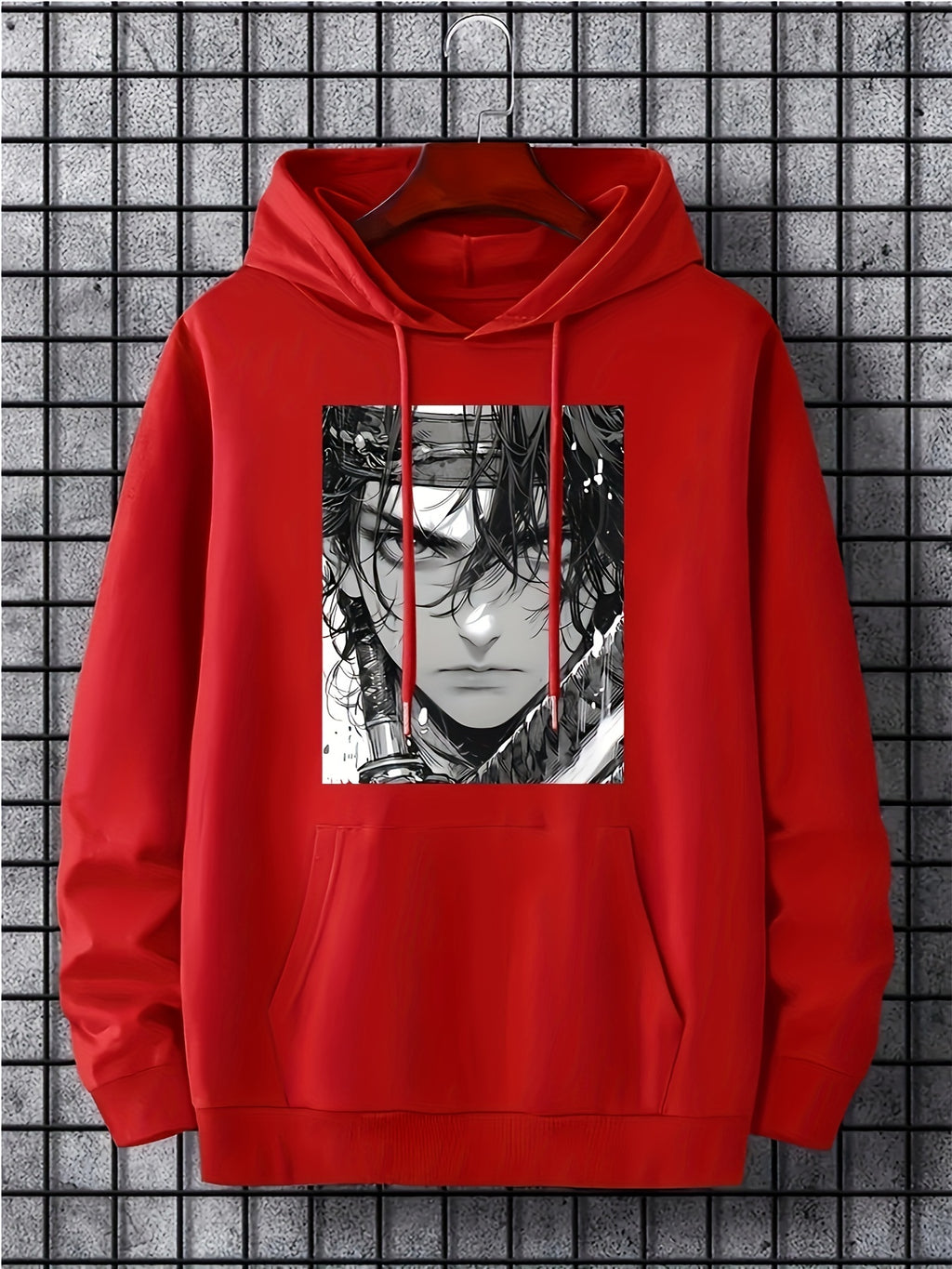 Mens Geometric Pattern Hooded Sweatshirt - Stretchy Pullover with Kangaroo Pocket, Applique Details, and Machine Washable Polyester Fabric - Casual Sports Style for Everyday Wear