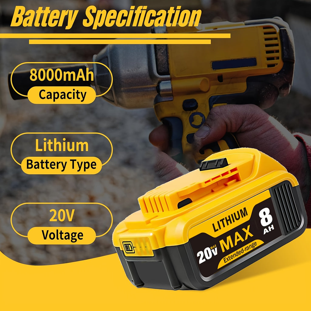 1/2-Pack 8.0Ah Replacement for Dewalt 20v Max XR Lithium-Ion Batteries