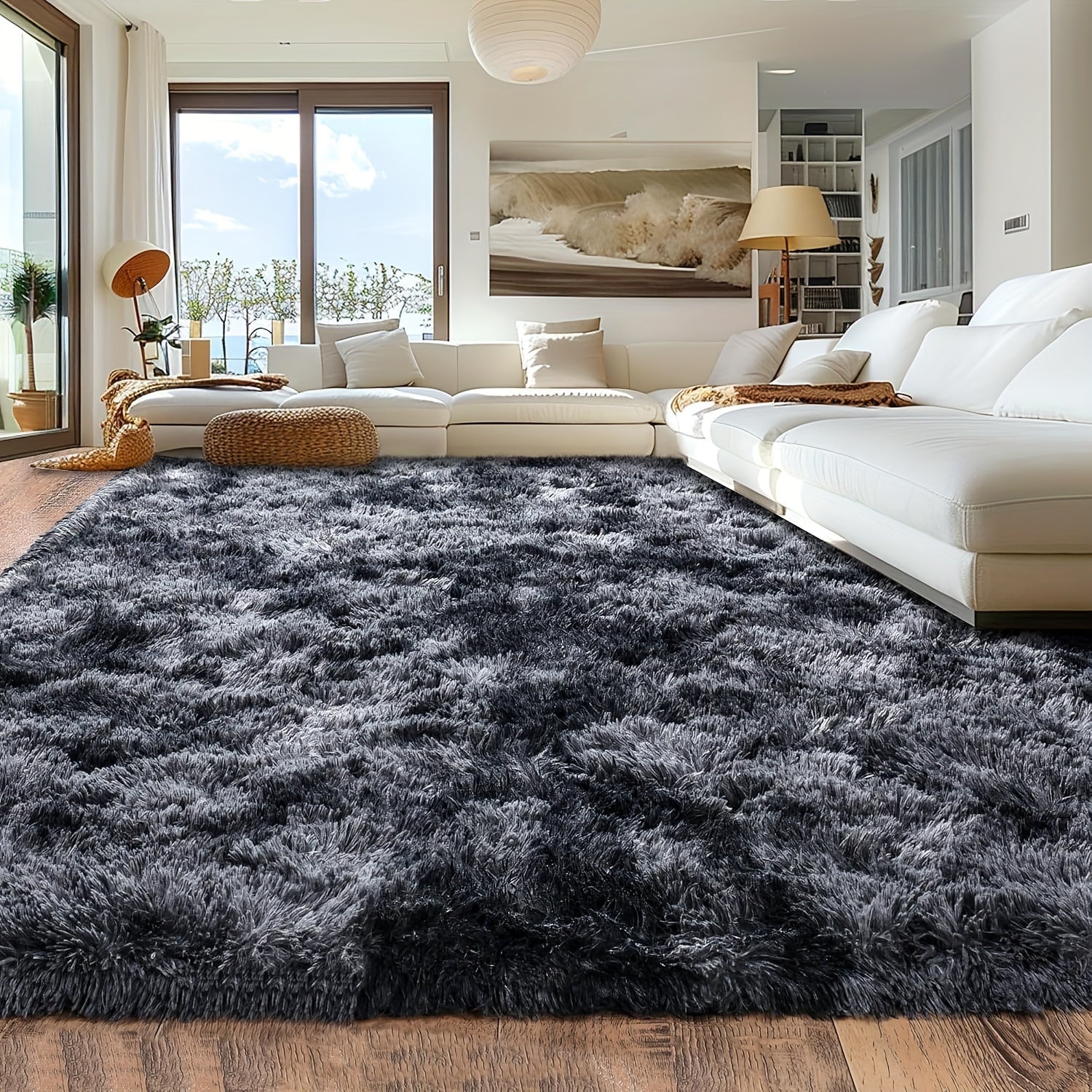 Large Area Rugs For Living Room, Tie-Dyed Shaggy Rug Fluffy Throw Carpets, Ultra Soft Plush Modern Indoor Fuzzy Rugs For Bedroom Home Decor, Tie Dyed-black Gray