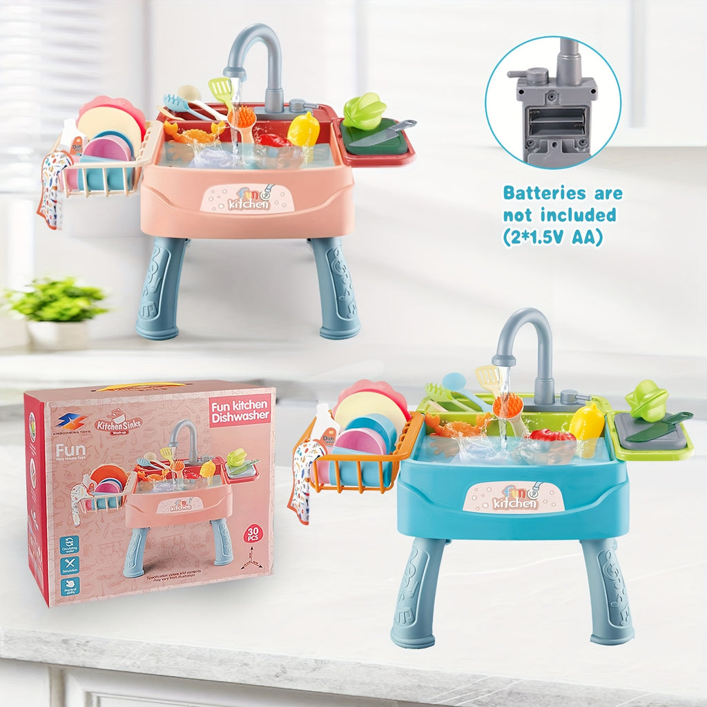 Play Kitchen Sink Toys, Blue Electric Dishwasher Playing Toy with Running Water, Play Food & Tableware Accessories, Kitchen Set Toys, Role Play Sink Set for Toddlers Kids Boys Girls