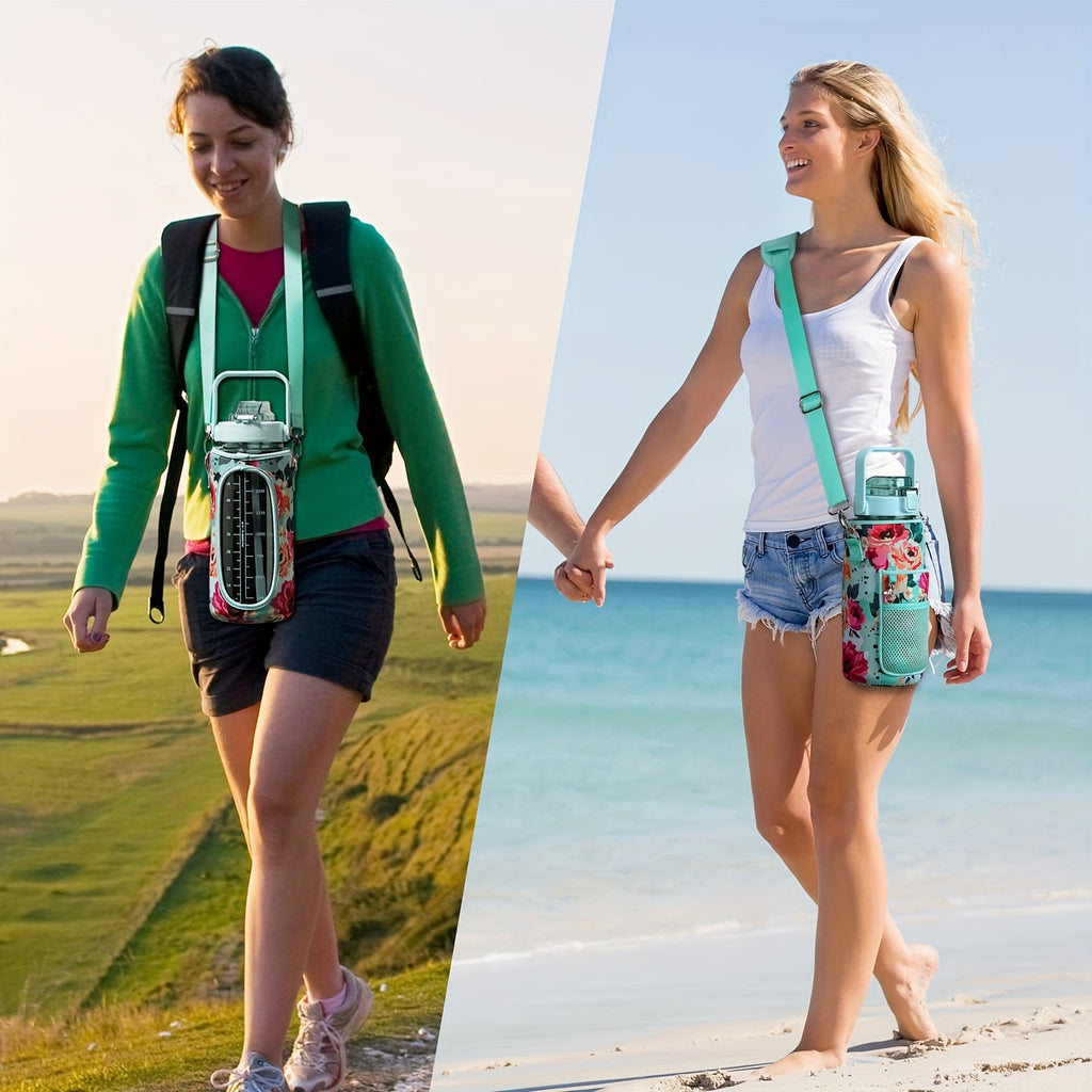 1pc Leakproof Insulated Water Bottle with Straw & Chug Lid - Durable with Storage Sleeve, Easy Carry Handle for All-Day Hydration - Perfect for Sports, Gym & Outdoor Activities