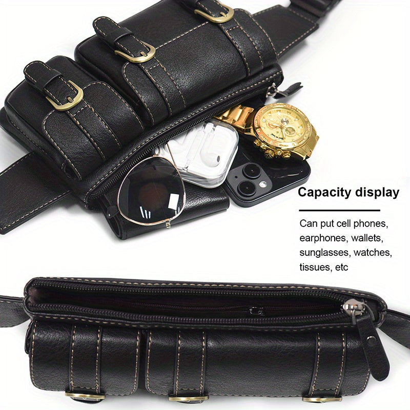 1pc PU Leather Waist Bag Fanny Bag For Men Women, Outdoor Travel Sports Chest Bag For Running Hiking, Simple Fashion Bumbag, Smart Phone Purse Wallet, Card License Bag