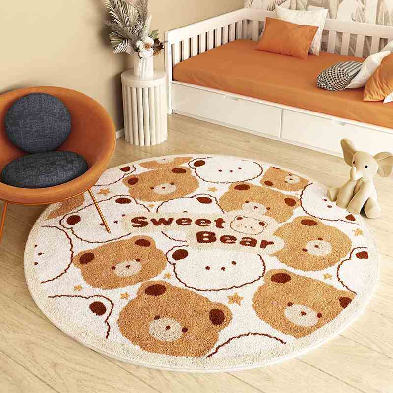 Plush Cartoon Animal Round Mat - Ultra-Soft, 10mm Thick, 1000g/sqm, Non-Slip & Machine Washable - Perfect for Youngsters' Bedroom, Living Room, Play Area - Featuring Cute Lion, Bear, Rabbit, Giraffe Designs, Rugs for Living R