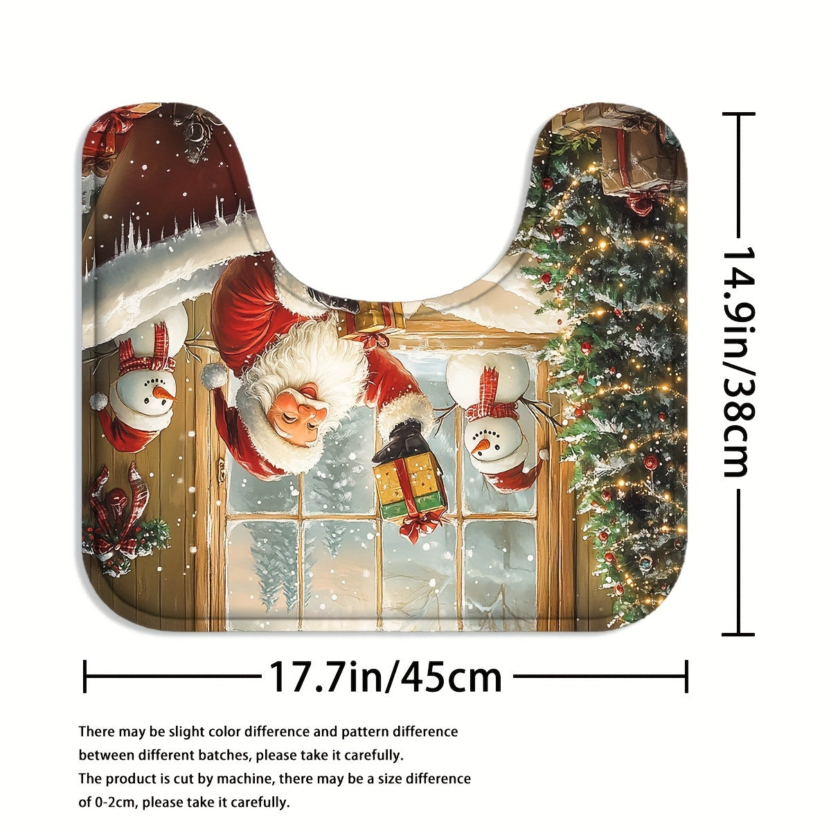 4pcs Red Christmas Santa Claus Shower Curtain Set, Curtain Set with Non-Slip Rugs, Toilet U-Shape Mat, Toilet Seat Cover, Machine Washable Curtain Set with 12 Hooks, Funny Christmas Santa with Snowman And Tree Shower Curtain