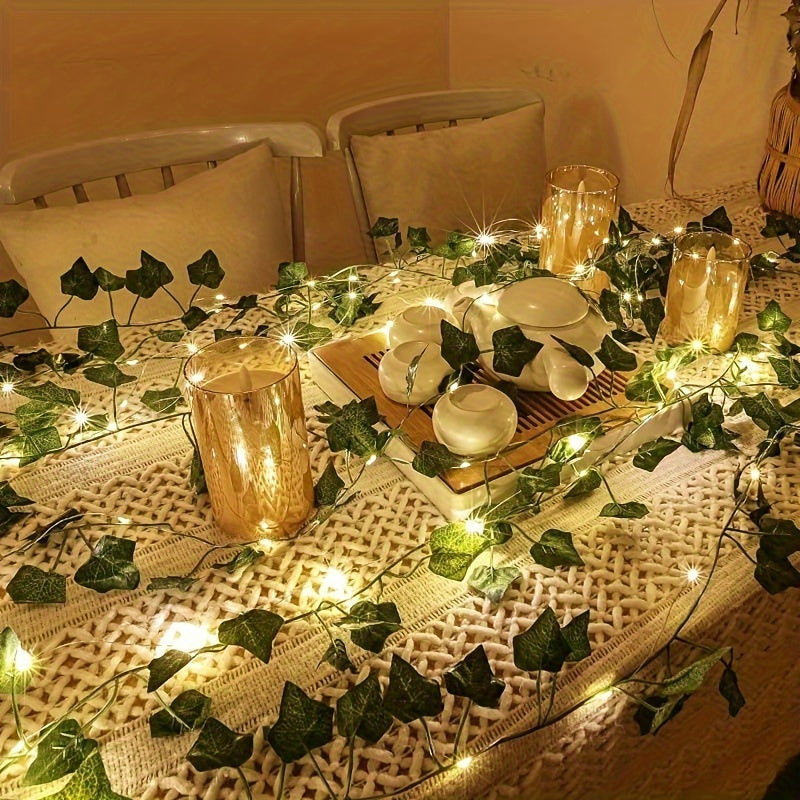 1pc Kinpho Enchanting Green Leaf & Maple LED String Lights - Battery-Powered, Warm Glow Copper Wire with Realistic Greenery for Outdoor Dining, Garden, Balcony, Weddings, and Christmas Decor Halloween decorations, Chrismas de
