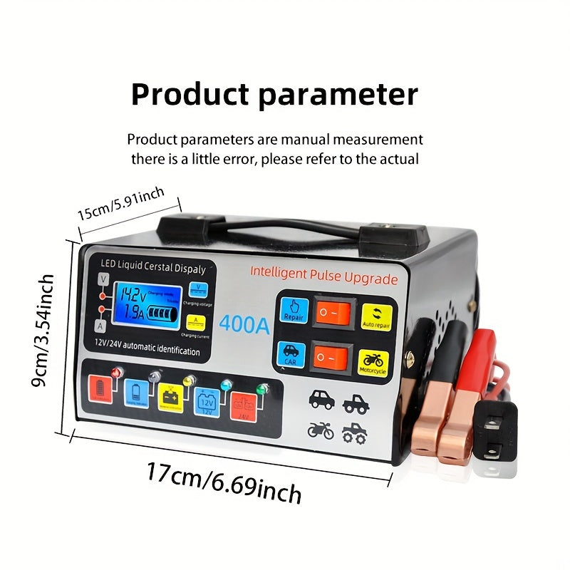 24V/12V Intelligent Motorcycle Battery Charger - Automotive Battery Charger with Pure Copper Construction, Automatic Repair, and Multi-Protection Functions - Fast, Safe, and Reliable Charging Solution