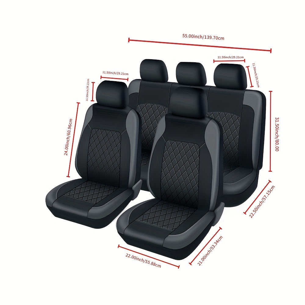 Universal Faux Leather Car Seat Covers Full Set Car Seat Covers Full Set Front Seats and Rear Bench, Universal Fit 5 Seat Covers for SUV, Automotive Truck, Scratch Proof