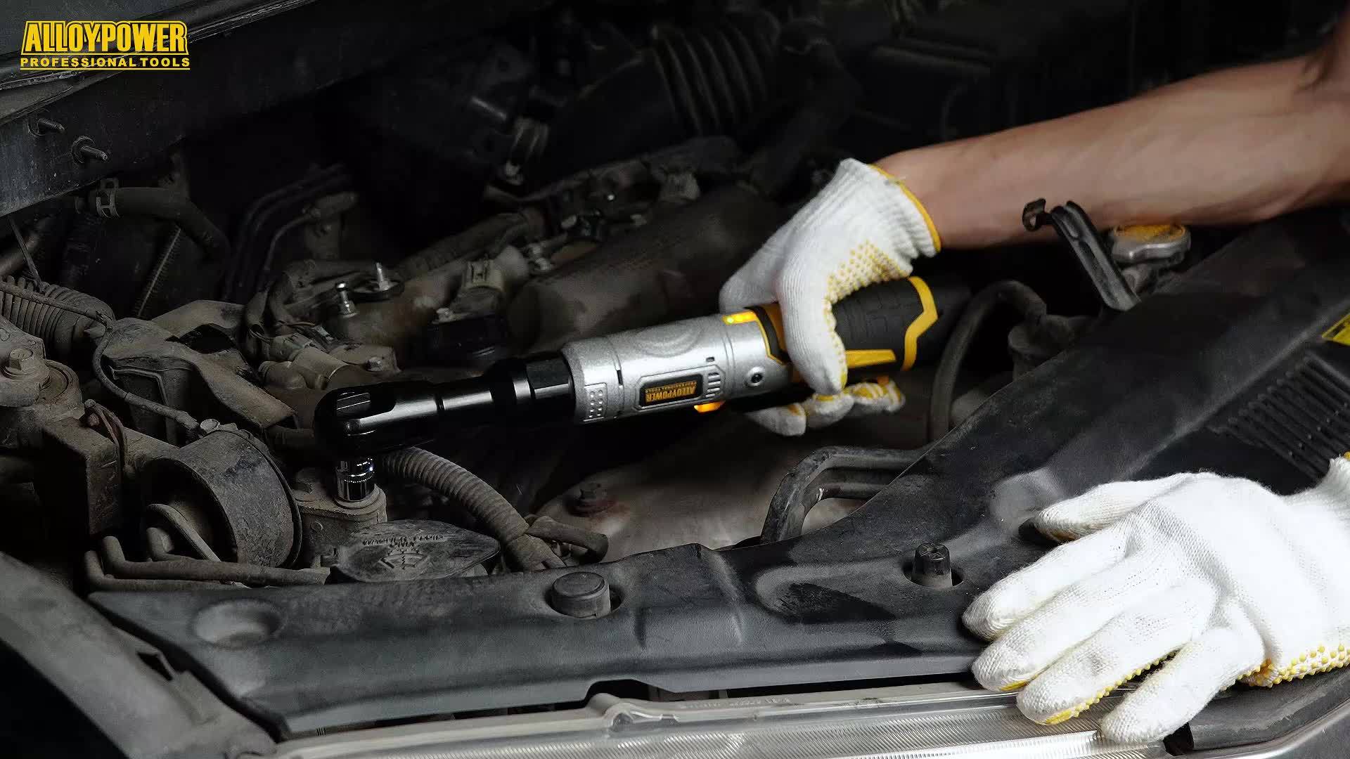 60 Ft-lbs High-Power Cordless Ratchet Wrench Set, 3/8" Drive, 12V, Variable Speed, Includes 2 Rechargeable Batteries,