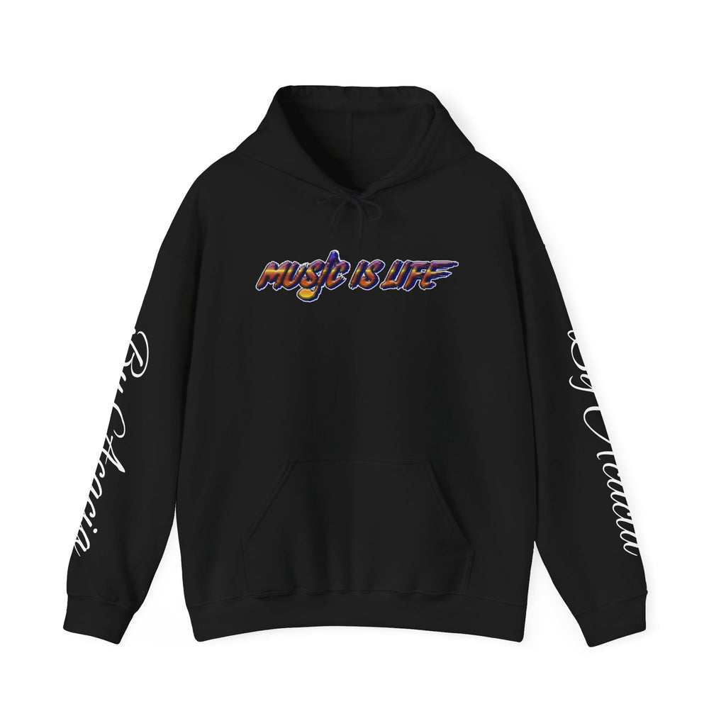 Music Is Life Dark Hoodie — Colorful Watercolor Note Graphic Pullover