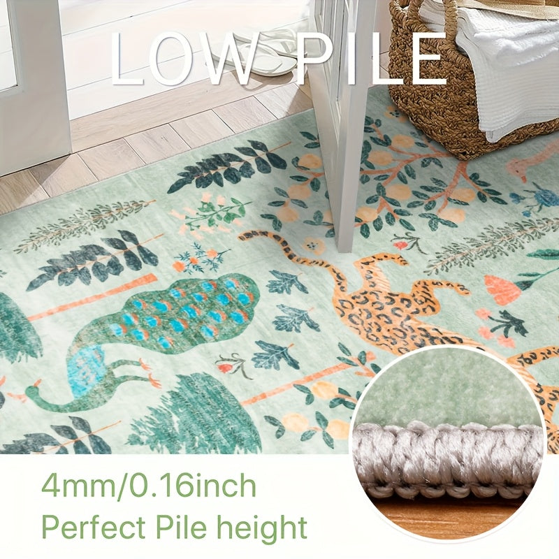 Chakme Jungle Animal Area Mat - 5x7ft Soft, Anti-Slip, Machine Washable Polyester Blend for Living Room, Bedroom, or Daycare - Vibrant Tiger & Jungle Design, Light Green Background, Perfect for Cozy Spaces, Bedroom Mat | Jung