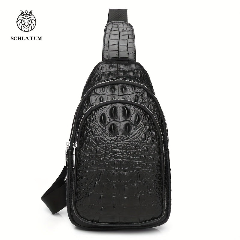 SCHLATUM Men and Women's Genuine Leather Crocodile Pattern Crossbody Bag - Large Capacity, Multifunctional for Travel, Sports & Camping