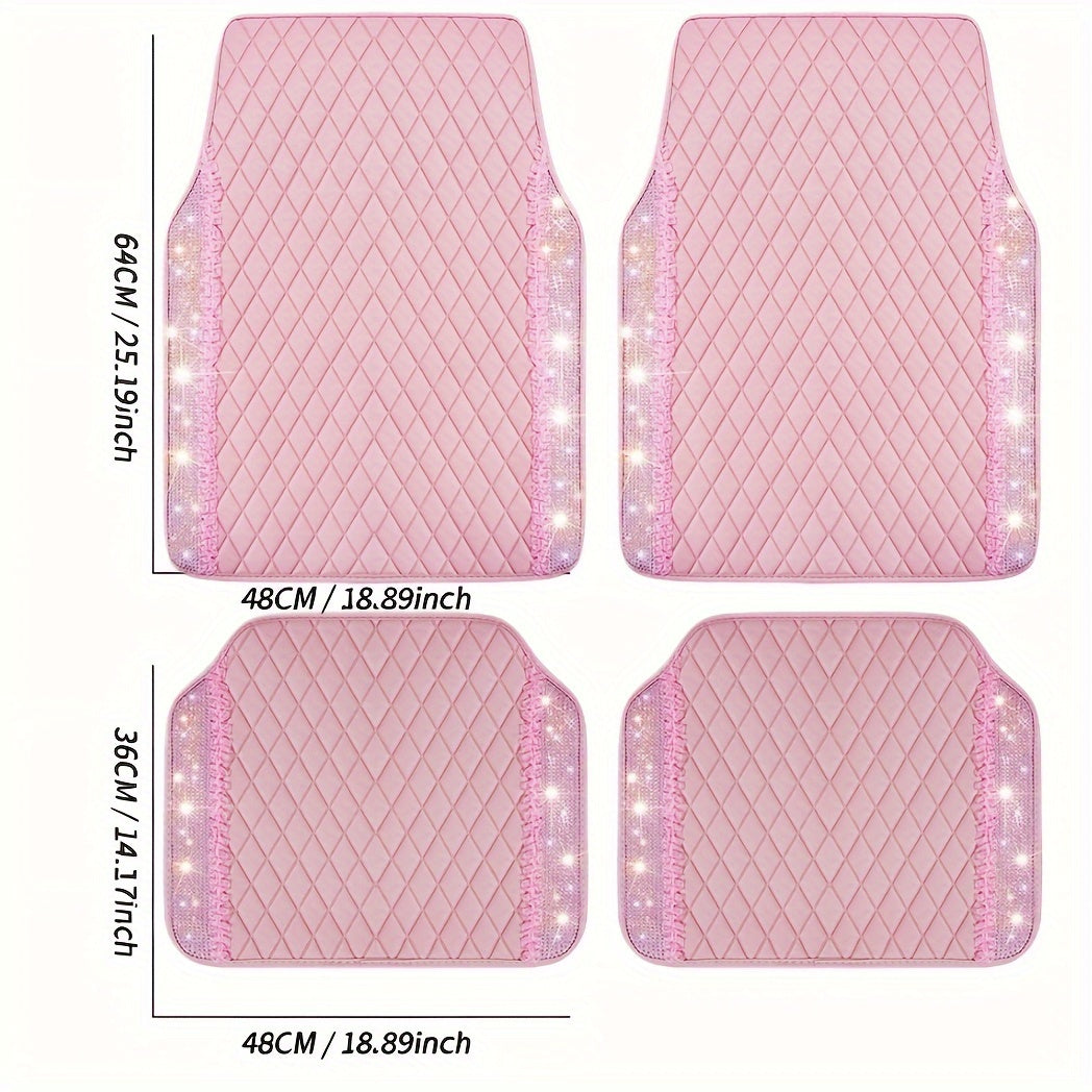 PU Leather Car Mats, Beautiful Fabric Pattern Decoration, Shining Diamond Floor Mats