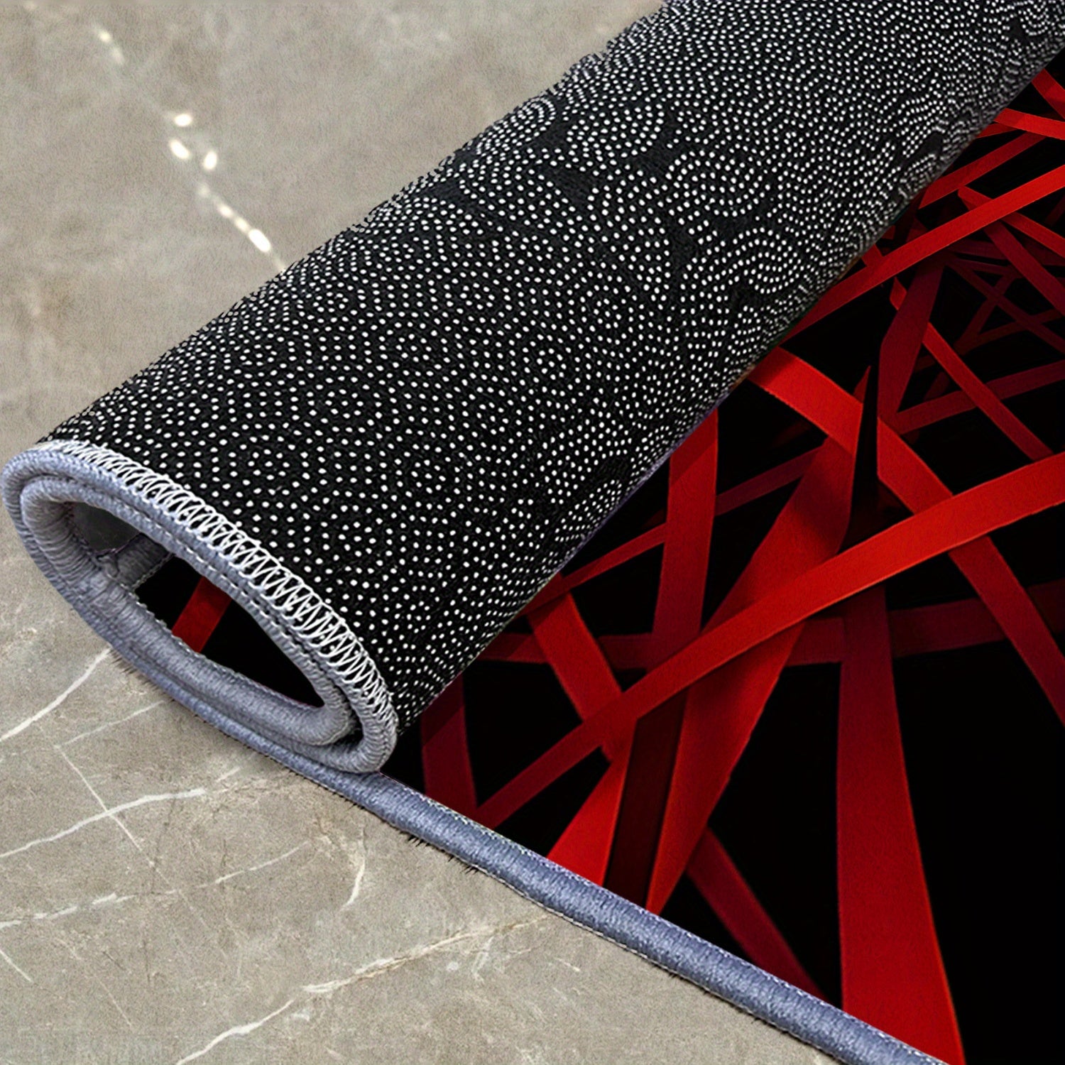 Modern Geometric Velvet Area Mat - Luxurious Red & Black Design, Machine Washable, Non-Slip, Ultra-Soft & Durable for Living Room, Bedroom, Entryway - Stylish Home Decor, Rugs for Living Room