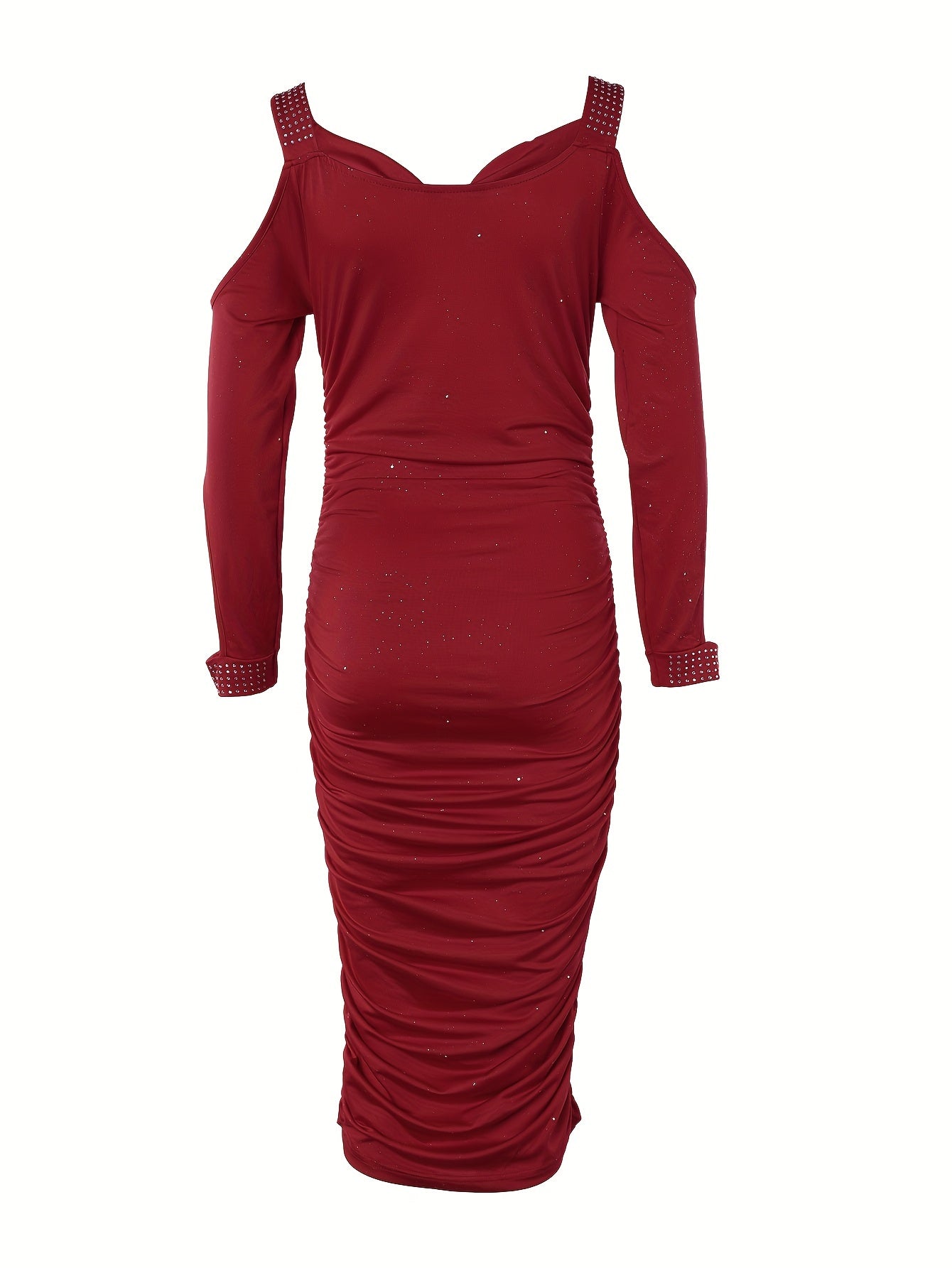 [Red Rhinestone Dress] Deep Red Sparkling Rhinestone Bodycon Dress