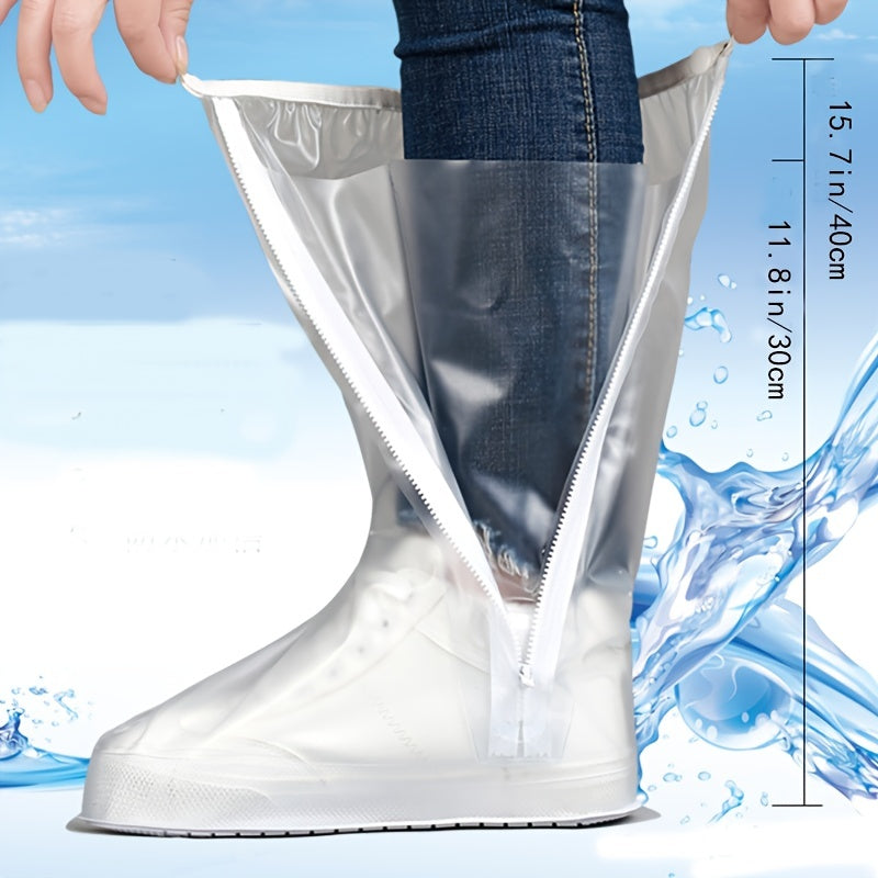 Casual Plastic Shoe Covers, Waterproof, High-Tube, Solid Color, with Reinforced Ring and Thickened Sole, for Men and Women, Outdoor Travel