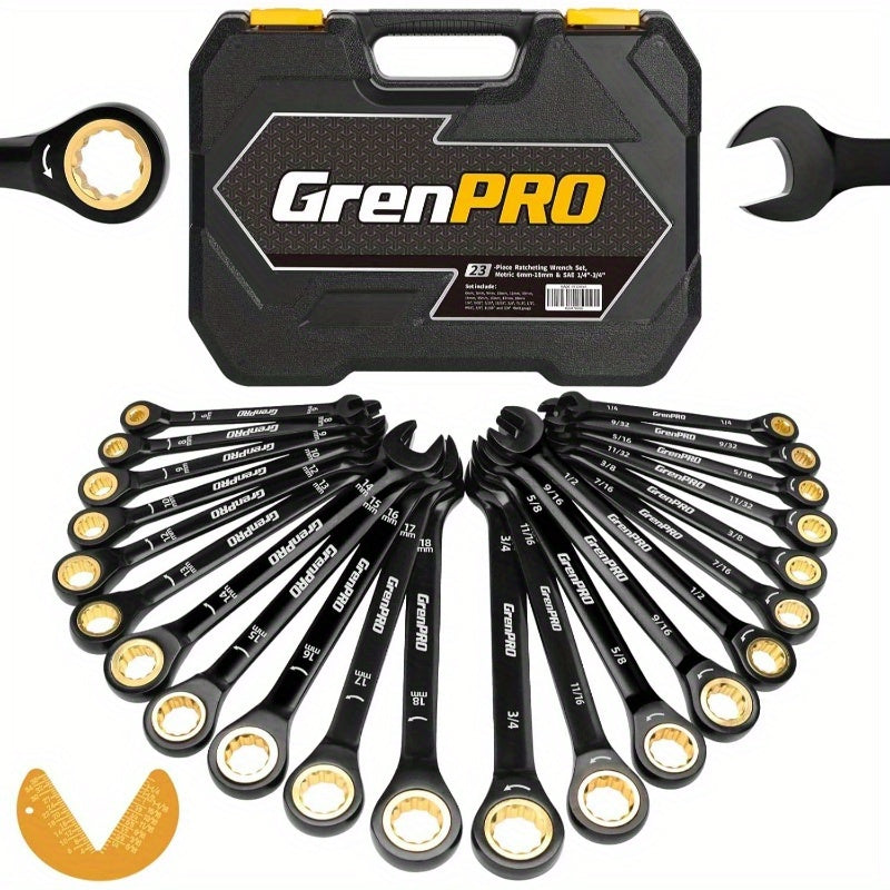 23pcs SAE Metric & Standard Ratcheting Wrench Set with Organizer Box