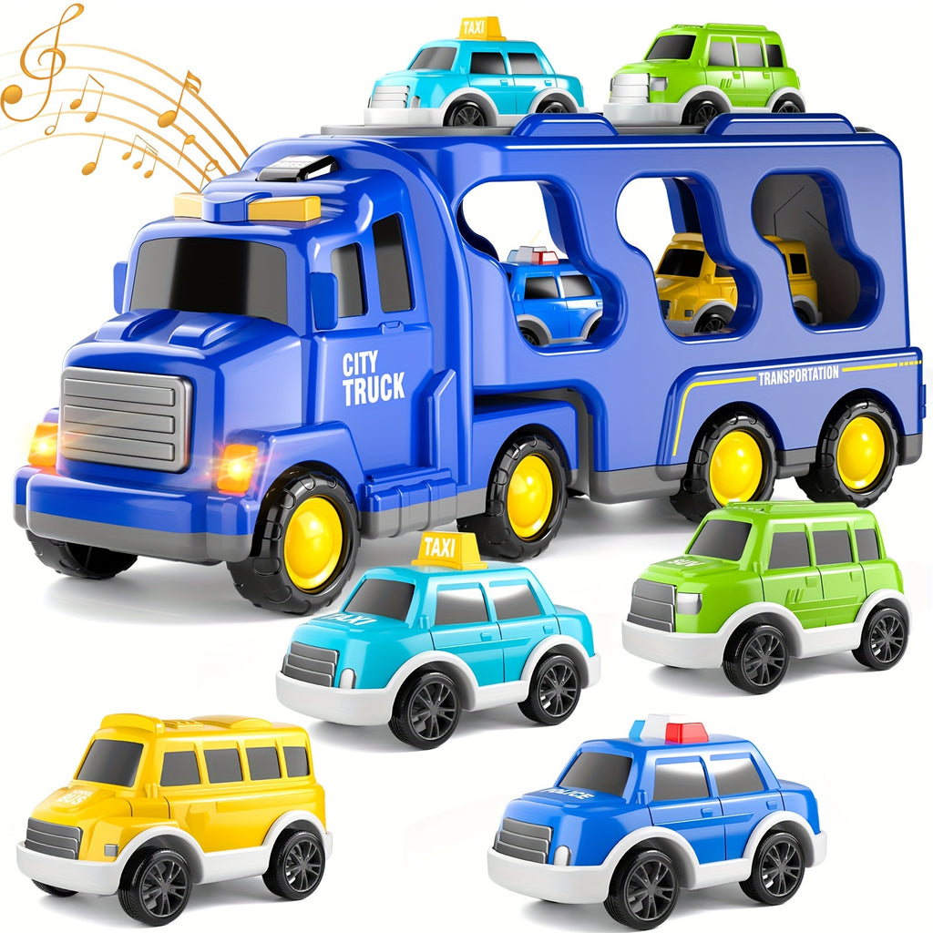 Toys Trucks Cars for Boys, 5in 1 City Truck Car Toys for 3 4 5 Years Old Boys Girls Kids Birthday Gifts, Boy Toys Car Trucks Vehicles Friction Power Toys with Light Sound