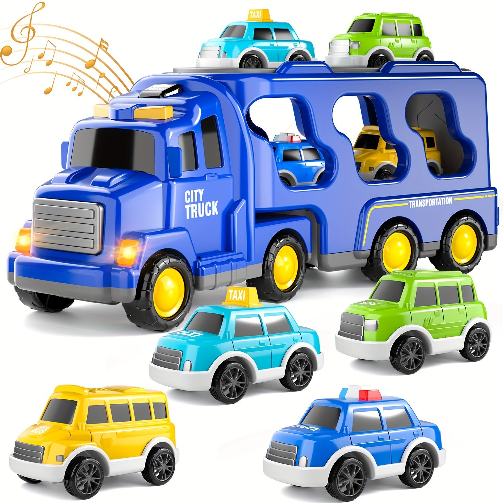Toys Trucks Cars for Boys, 5in 1 City Truck Car Toys for 3 4 5 Years Old Boys Girls Kids Birthday Gifts, Boy Toys Car Trucks Vehicles Friction Power Toys with Light Sound