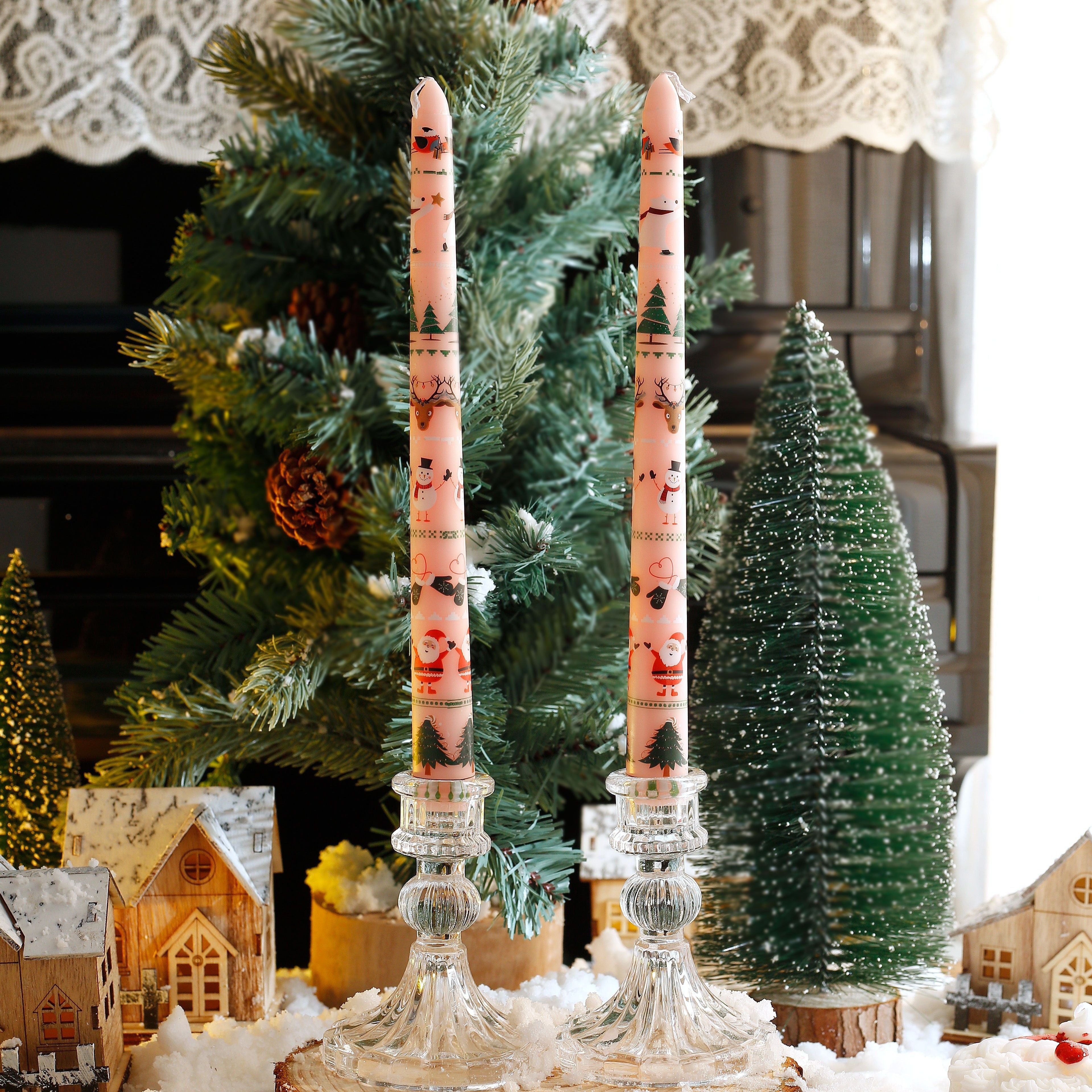 2pcs Christmas Themed Decorative Candles - 10-Inch Smokeless Single-Wick Candle Set with Santa, Snowman, Elk & Tree Patterns - Perfect for Dinner, Banquet, And Festive Ornaments