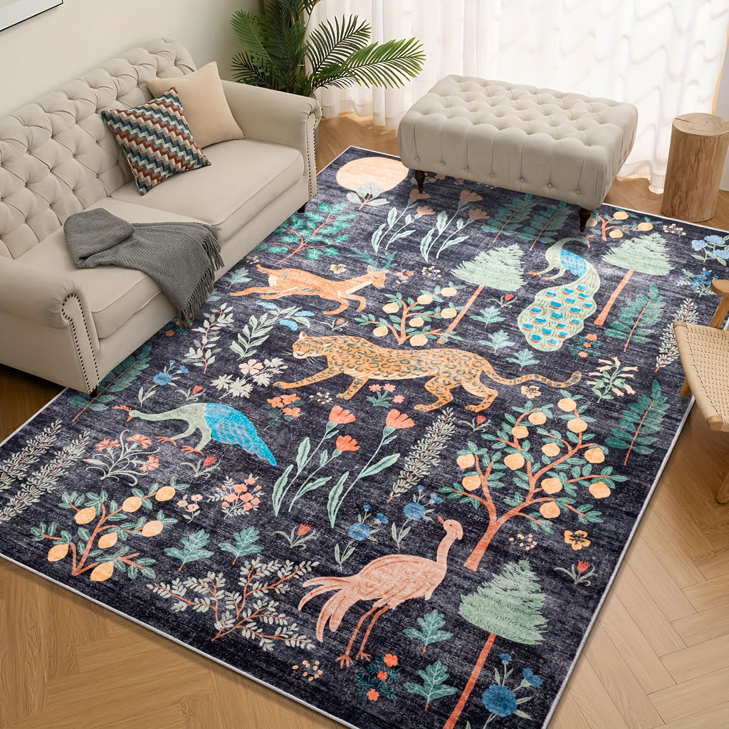 Chakme Jungle Animal Area Mat - 5x7ft Soft, Anti-Slip, Machine Washable Polyester Blend for Living Room, Bedroom, or Daycare - Vibrant Tiger & Jungle Design, Light Green Background, Perfect for Cozy Spaces, Bedroom Mat | Jung