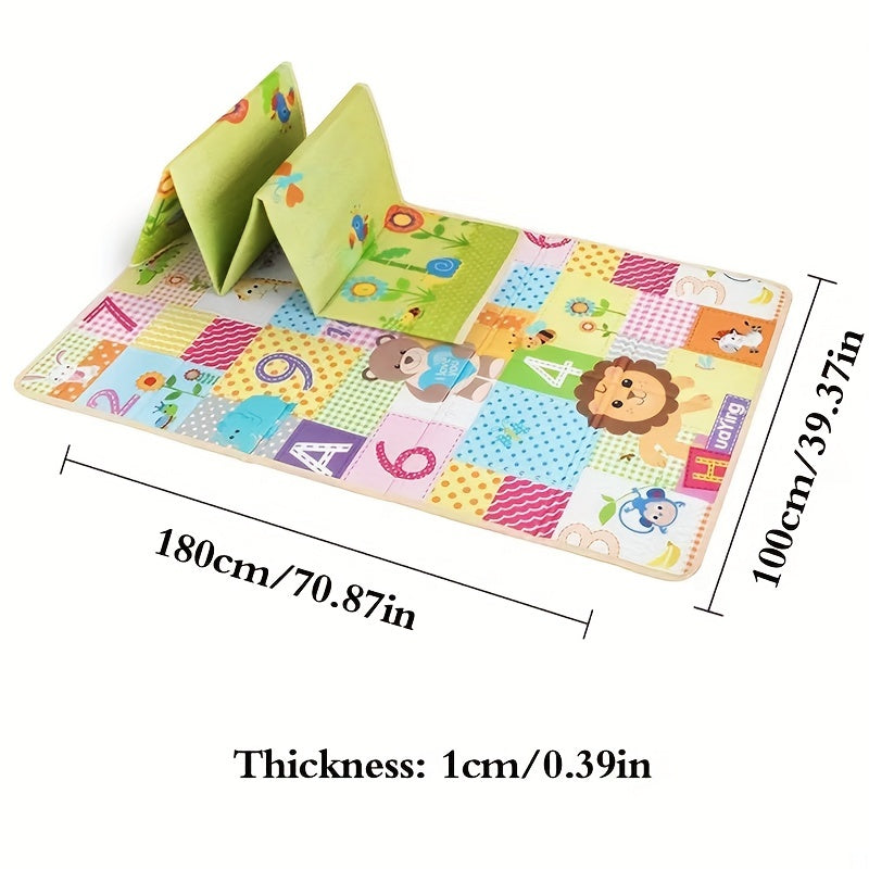 Double-Sided Foldable Kids Play Mat, Waterproof Non-Slip Crawling Rug with Cartoon Patterns, Indoor Educational Activity Surface Foam Floor Game Pad for Children's Room