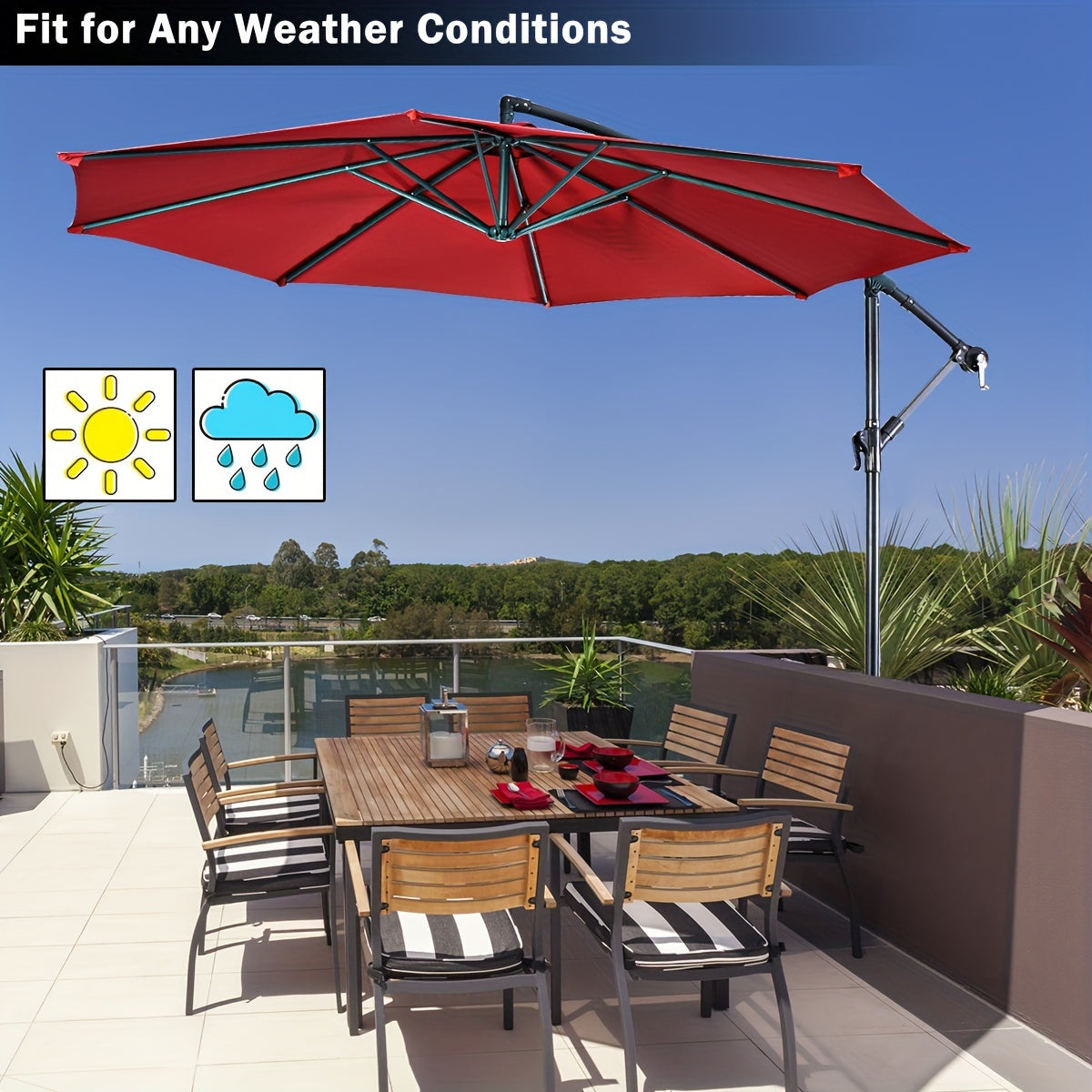 1pc 10ft Classic Burgundy Hanging Umbrella - Water-Resistant, UV Protection, Offset Patio Sun Shade with Sturdy Cross Base - Perfect for Outdoor Market, Garden, or Backyard Events