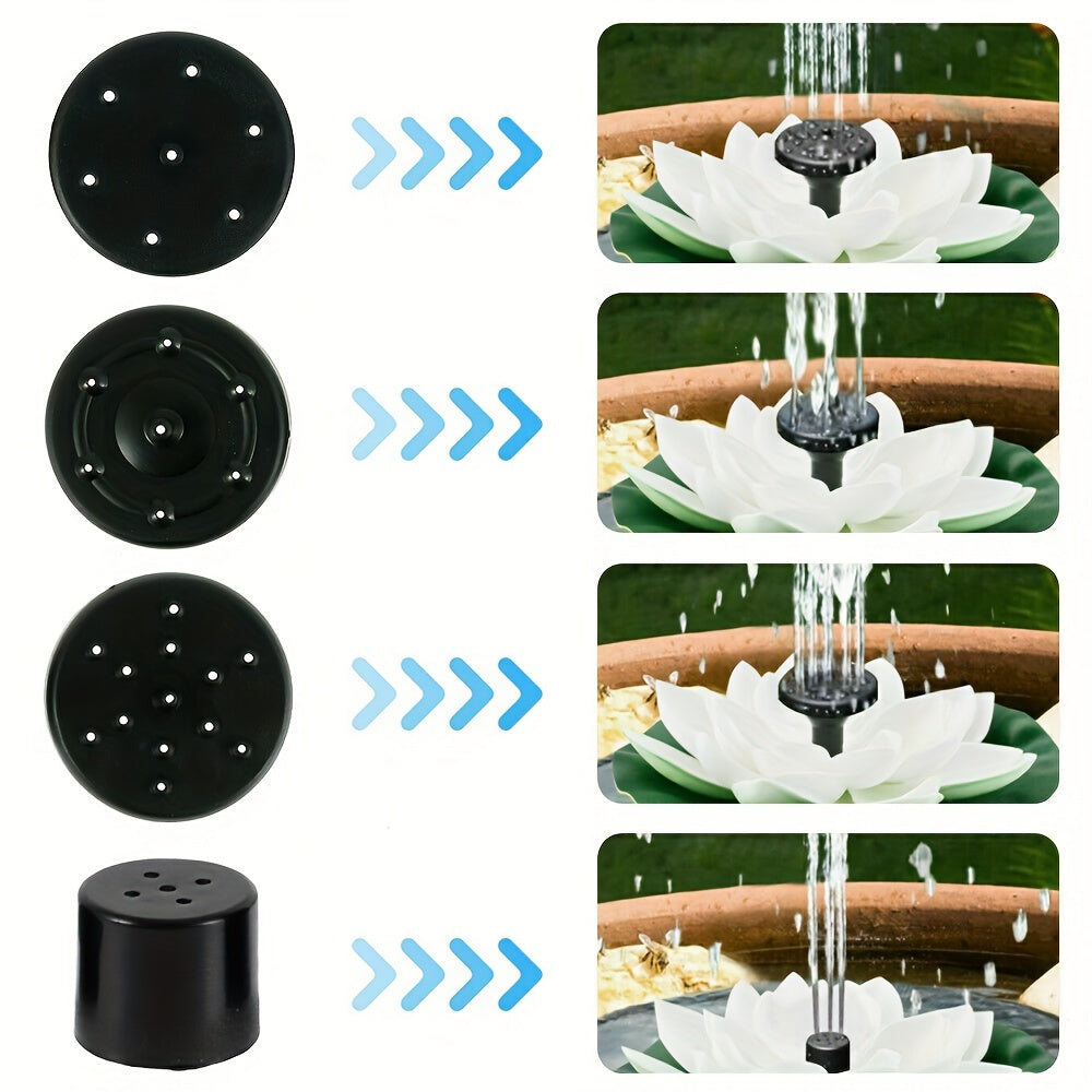 1 Set 1.5W Solar Lotus Fountain Pump, 3m/118 Inch Split Extension Cable, Upgraded To 8 Solar Fountain Nozzles, Suitable For Bird Bath, Bird Bath Drinking Water Pool, Pond And Garden Decoration Water Features (Battery Free)