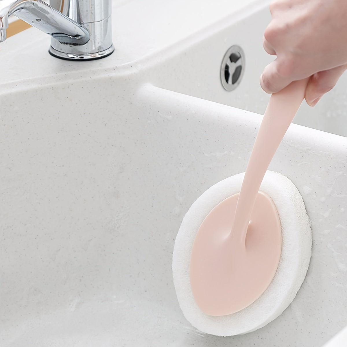 1pc Bathroom Long Handle Sponge Brush, Wall Cleaning Brush, Bathtub Sponge Brush, Floor Tile Brush, Sponge Scrubbing Pad, Dishwashing Sink Brush, Suitable For Cleaning Bathroom Toilet Sink