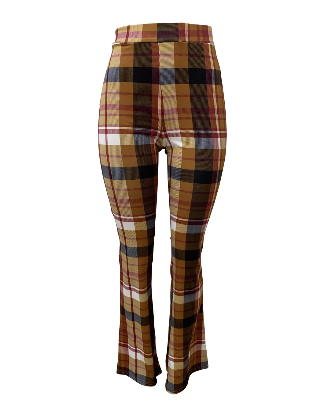 Women's Plaid Print Flared Leg Pants - Casual High Stretch Bodycon Street Wear Pants - For Women - Suitable for Casual Wear - Perfect Gift for Fashionable Women