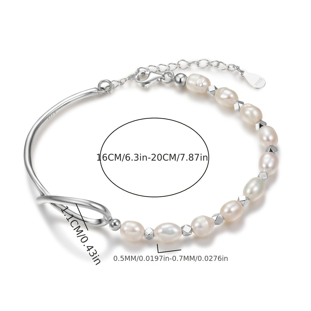 925 Sterling Silver Bracelet For Women Natural Pearl Bangle Elegant Decor Bracelet For Wedding