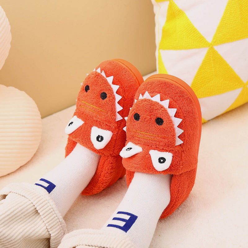 Boys' Dinosaur Slippers with Plush TPR Sole & Alligator/Crocodile Teeth - Warm Winter Indoor/Outdoor, Green & White Low-Top Easy Slip-On for, Cute Dino Footwear for Bedtime & Play