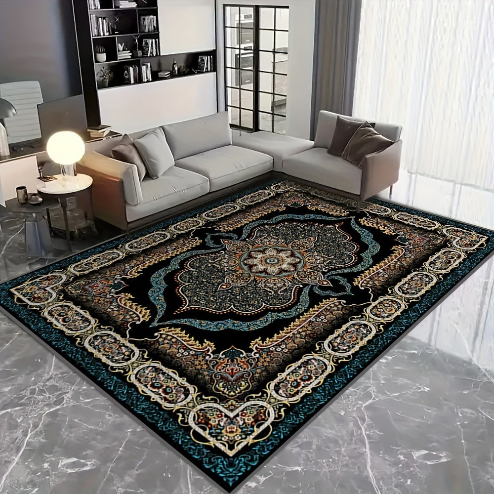 Large Bohemian Floral Velvet Mat with Non-Slip Backing & Shedding-Resistant - Machine-Washable Modern Mat for Living Room, Bedroom, Kitchen, Office - 100% Polyester Durable Floor Mat, Rugs for Living Room, Decorative Pattern,