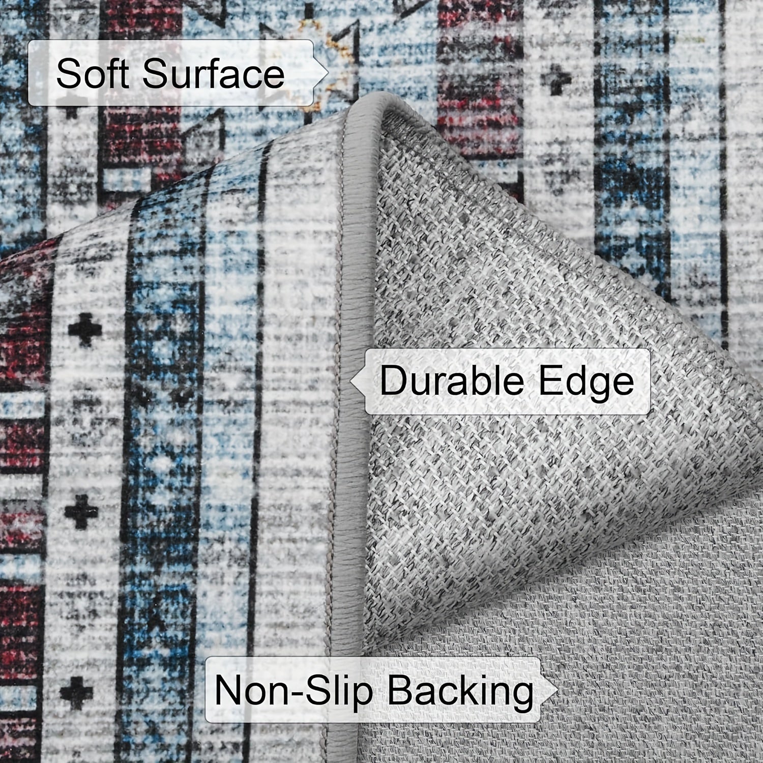 Washable Rug Living Room Rugs: 8x10/9x12 Area Rug Large Boho Medallion Distressed Carpets Indoor Soft Floor Anti Slip Carpet For Under Dining Table Bedroom Farmhouse Home Office - Red/Blue