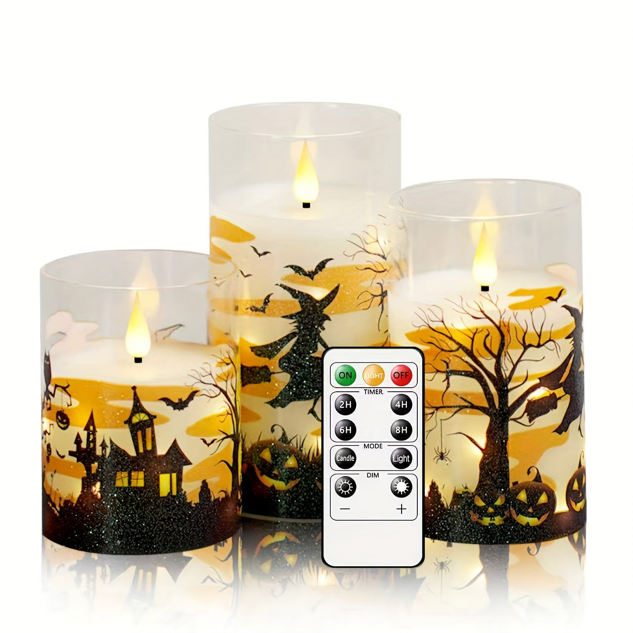 NIMIKO Halloween Limited Edition 3-Pack Built In Star Light String Battery Powered Smokeless Candles with Remote Control Timer Suitable for Festive Atmosphere Decoration Halloween Gifts Bedroom Decoration Home Decoration Para